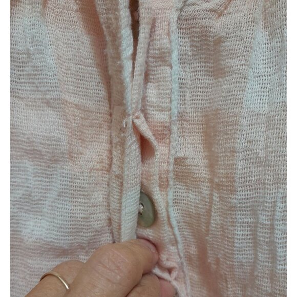 Free People Large Hey There Sunshine Boho Button Front Raw Hem Beachy Casual Top - Picture 4 of 10